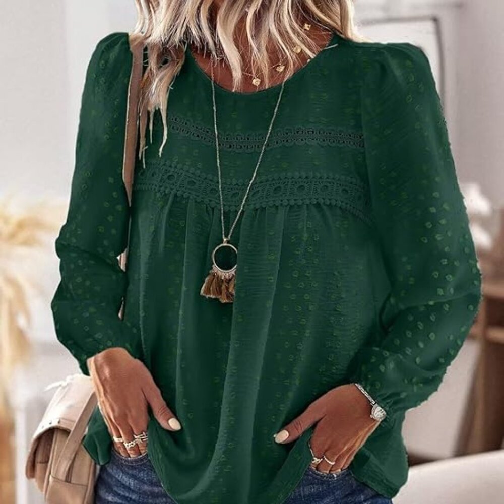 New Boho Peasant Emerald Green Flowy Blouse 2XL